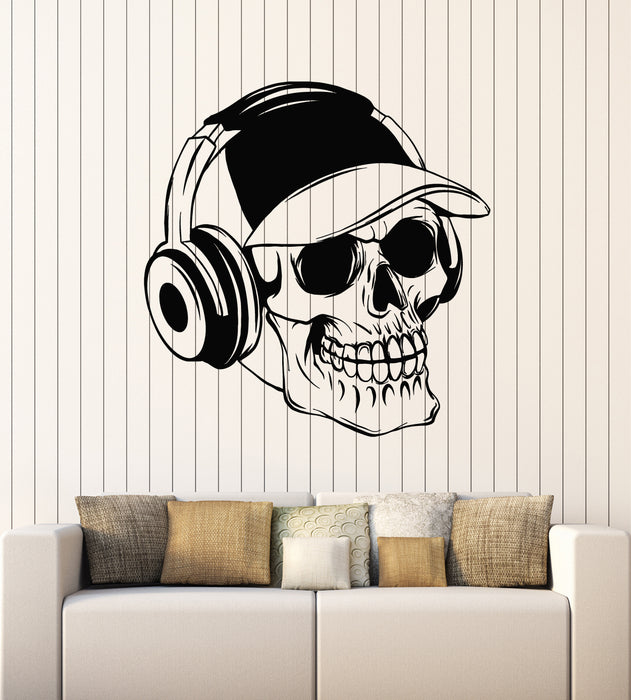 Vinyl Wall Decal Baseball Cap Skull Bones Headphones Teenager Stickers Mural (g3480)