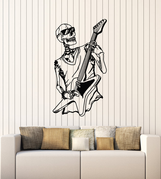 Vinyl Wall Decal Music Skull Guitarist Musical Instrument Stickers Mural (g4244)