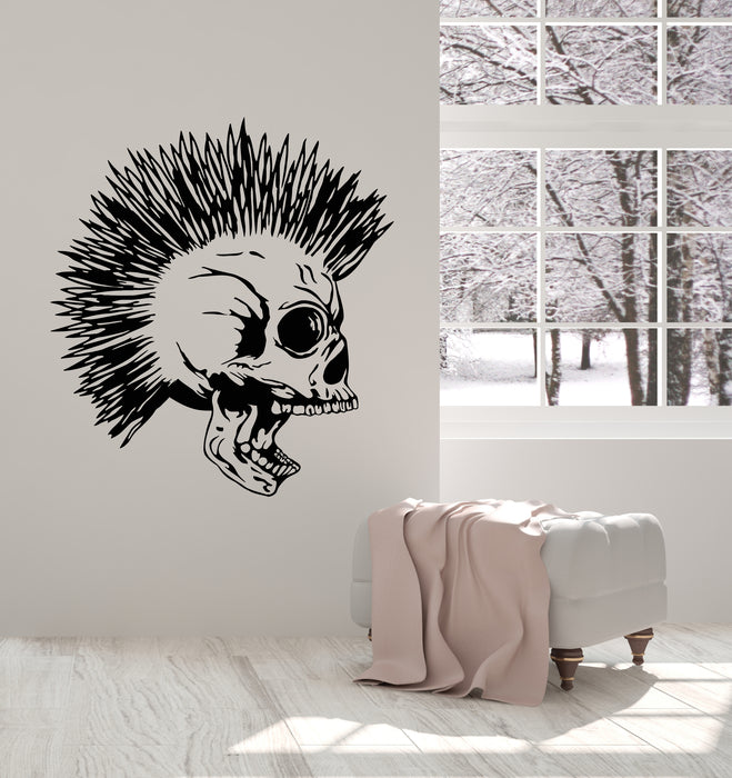 Vinyl Wall Decal Skull Bones Mohawk Hairstyle Punk Music Stickers Mural (g4511)