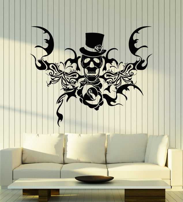 Vinyl Wall Decal Death Skull Bones Hat Skeleton Horror Decor Stickers Mural (g4946)