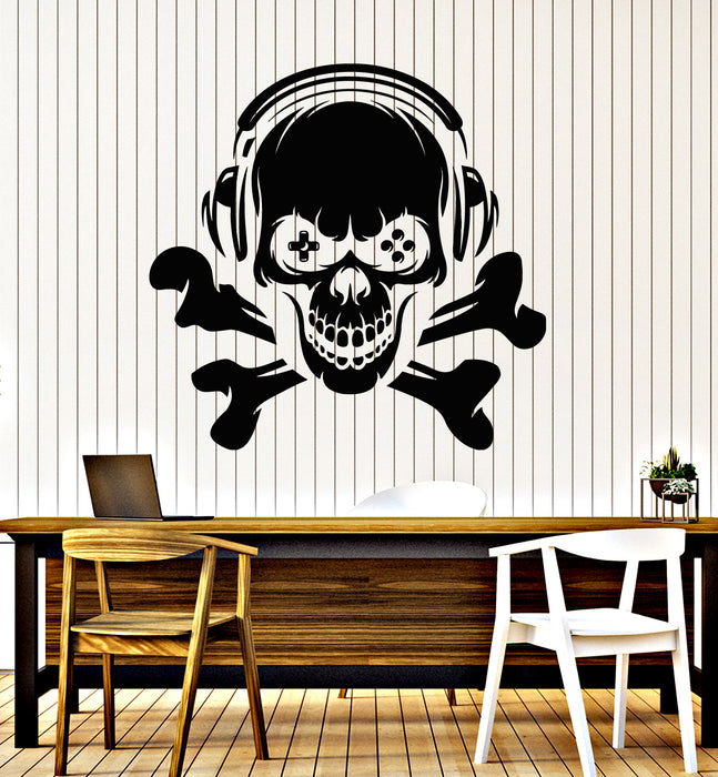 Vinyl Wall Decal Skull Bones Headphones Play Gamer Room Stickers Mural (g5430)