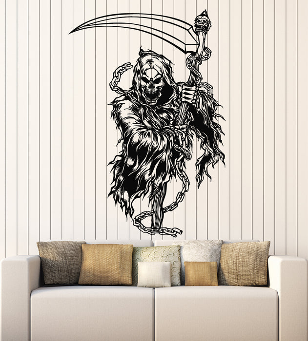 Vinyl Wall Decal Death Night Dead Horror Skeleton With Scythe Stickers Mural (g5509)
