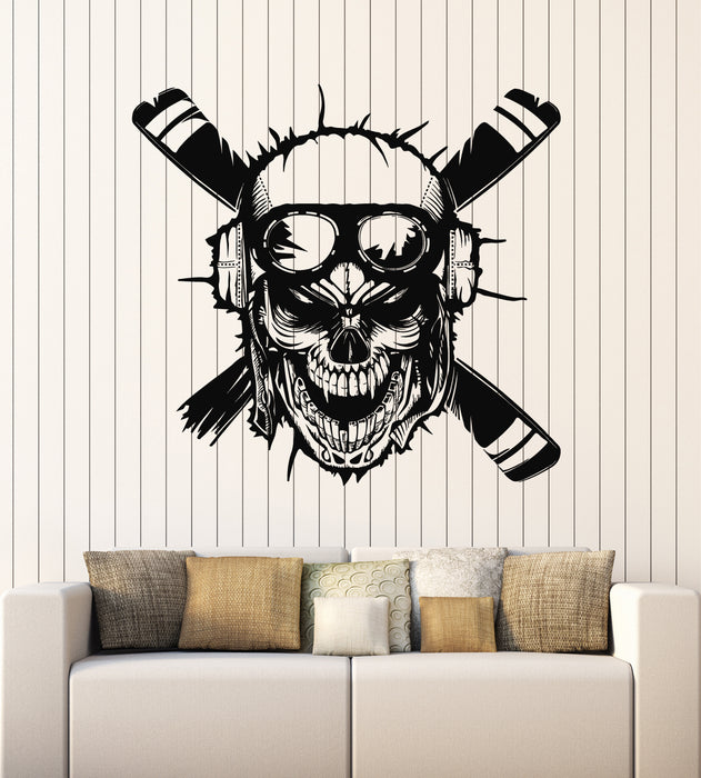 Vinyl Wall Decal Scary Skull Pilot Helmet Skeleton Boys Room Stickers Mural (g5679)