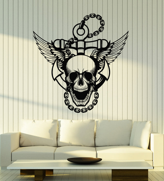 Vinyl Wall Decal Skull Bones Anchor Wings Chain Sea Decor Stickers Mural (g5711)