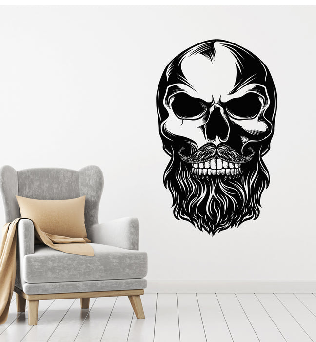 Vinyl Wall Decal Skull Barbershop Skeleton Haircut Beard Stickers Mural (g6135)