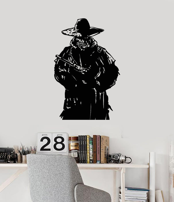 Vinyl Wall Decal Bandit Cowboy Skull Hat Skeleton Gun Decor Stickers Mural (g6505)