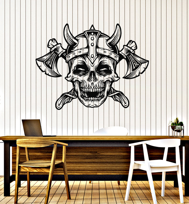 Vinyl Wall Decal Cartoon Skull Viking Warrior Helmet Axe Decor Stickers Mural (g6934)