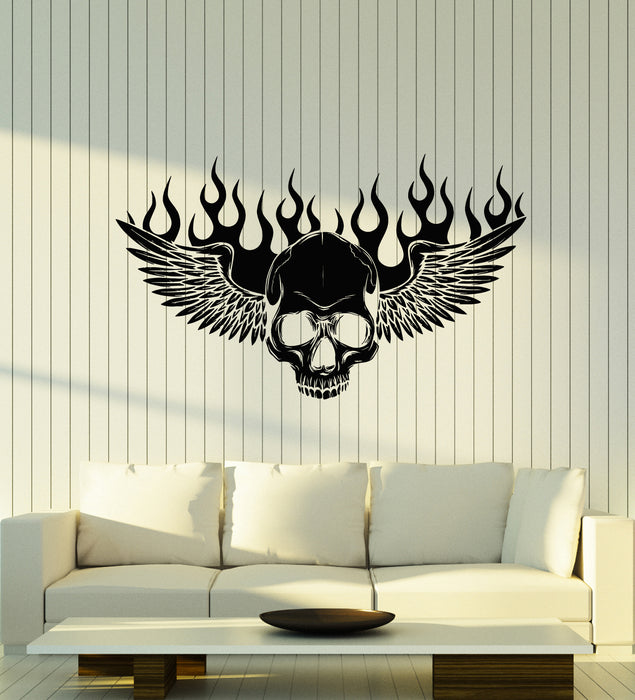 Vinyl Wall Decal Fiery Winged Skull Bones Death Scary Decor Stickers Mural (g7336)