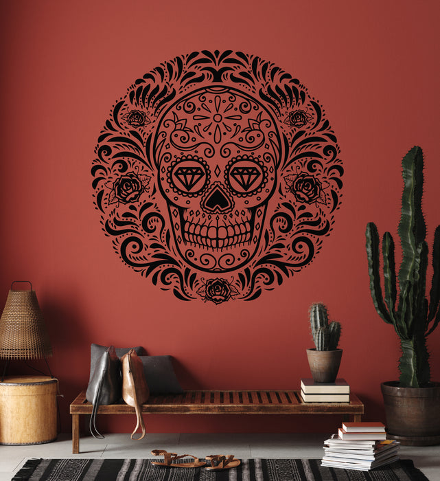 Vinyl Wall Decal Floral Ornamental Mexican Skull Decoration Stickers Mural (g7368)