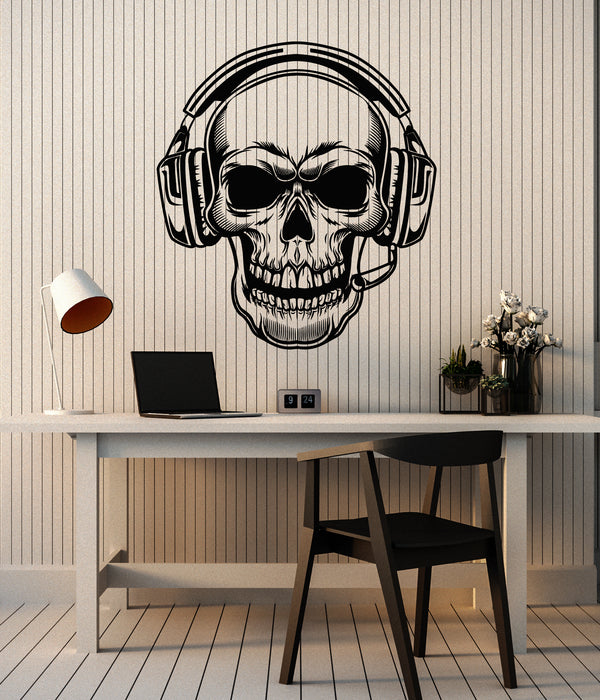 Vinyl Wall Decal Skull Gamer Player Headphones Game Zone Decor Stickers Mural (g7866)