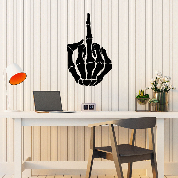 Vinyl Wall Decal Middle Finger Skeleton Palm Skull Teen Room Stickers Mural (g8366)