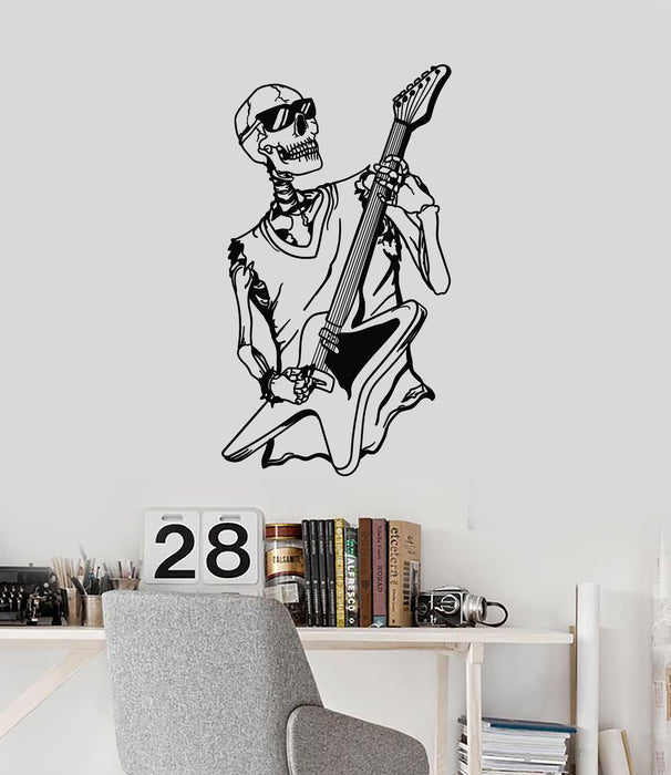 Vinyl Wall Decal Music Skull Guitarist Musical Instrument Stickers Mural (g4244)