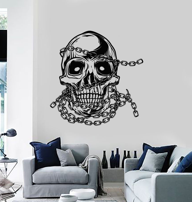 Vinyl Wall Decal Gothic Style Skull Bones Chain Skeleton Dead Stickers Mural (g4282)