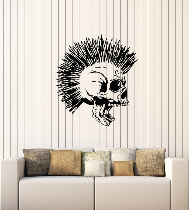 Vinyl Wall Decal Skull Bones Mohawk Hairstyle Punk Music Stickers Mural (g4511)