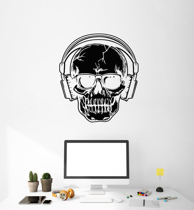 Vinyl Wall Decal Skull Bones Music Headphones Teen Room Stickers Mural (g4559)