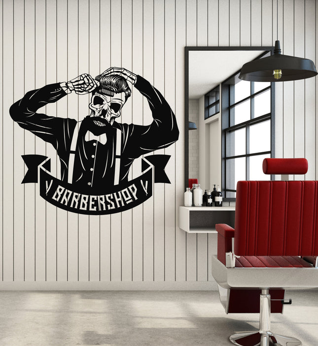 Vinyl Wall Decal Barbershop Icon Skull Bones Haircut Shaves Stickers Mural (g4868)