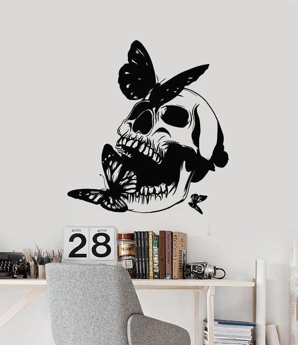 Vinyl Wall Decal Skull Art Decor Butterfly Gothic Style Stickers Mural (g4867)