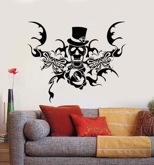 Vinyl Wall Decal Death Skull Bones Hat Skeleton Horror Decor Stickers Mural (g4946)