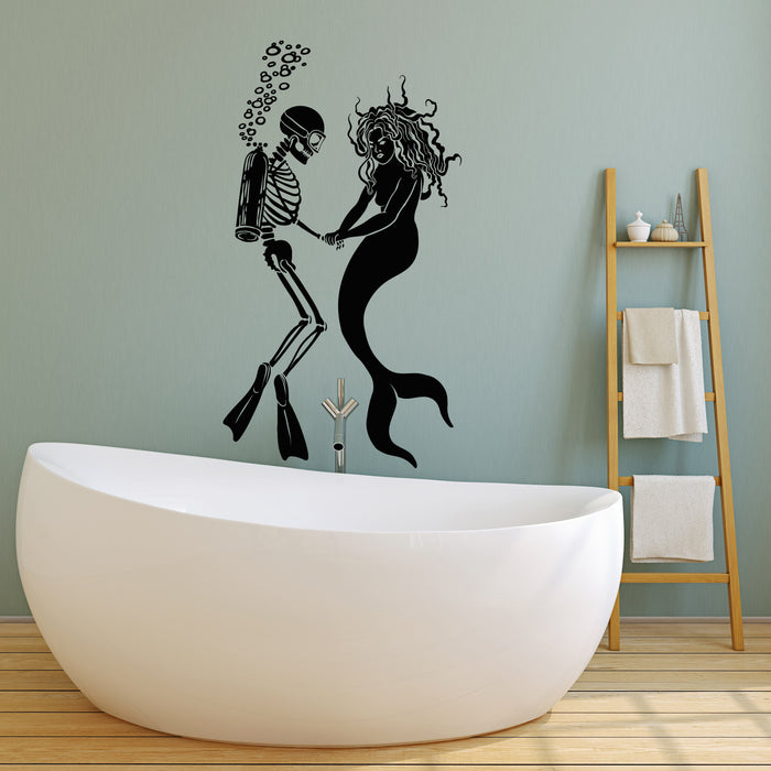 Vinyl Wall Decal Dead Diver Skeleton Mermaid Sea Under Water Stickers Mural (g5042)