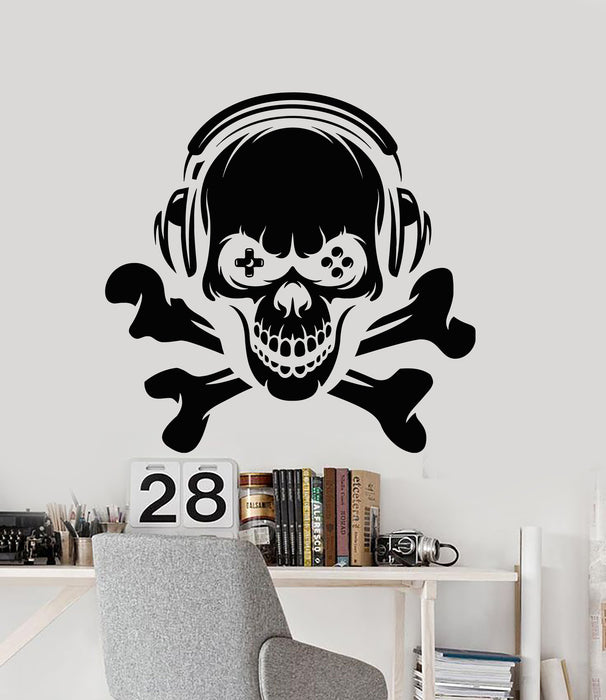 Vinyl Wall Decal Skull Bones Headphones Play Gamer Room Stickers Mural (g5430)