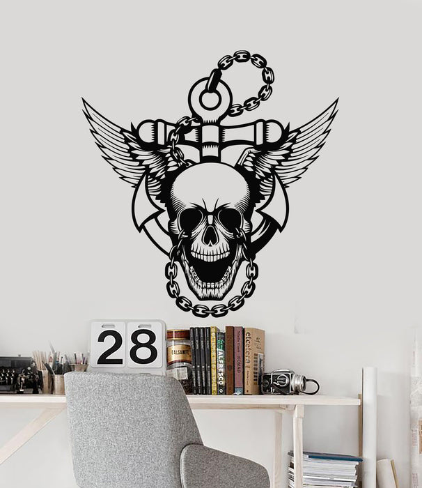 Vinyl Wall Decal Skull Bones Anchor Wings Chain Sea Decor Stickers Mural (g5711)