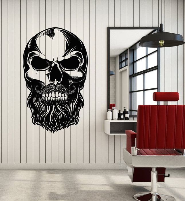 Vinyl Wall Decal Skull Barbershop Skeleton Haircut Beard Stickers Mural (g6135)