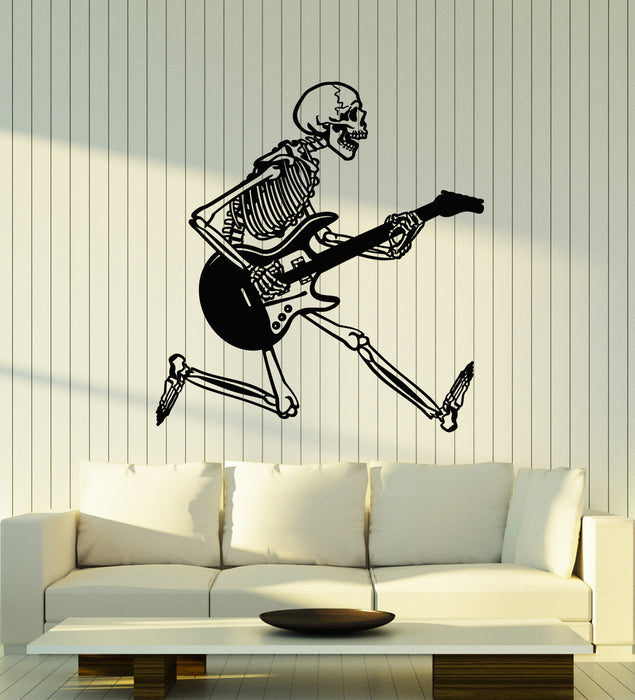 Vinyl Wall Decal Dancing Skull Music Rock And Roll Electric Guitar  Stickers Mural (g6321)
