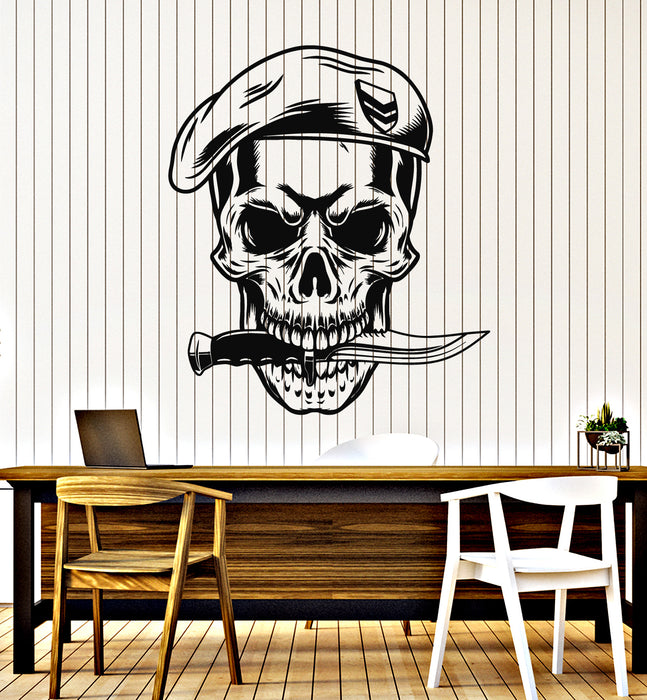 Vinyl Wall Decal Skull In Beret With Knife Skeleton Decor Stickers Mural (g6889)