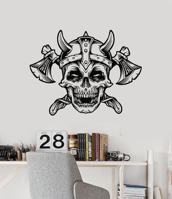 Vinyl Wall Decal Cartoon Skull Viking Warrior Helmet Axe Decor Stickers Mural (g6934)
