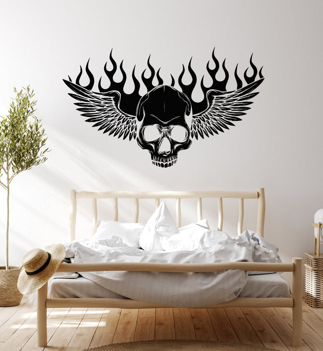 Vinyl Wall Decal Fiery Winged Skull Bones Death Scary Decor Stickers Mural (g7336)