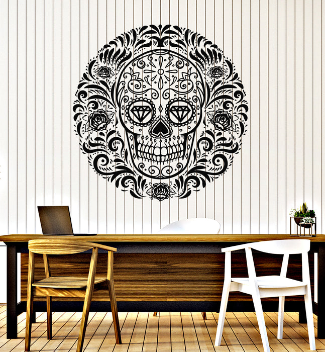 Vinyl Wall Decal Floral Ornamental Mexican Skull Decoration Stickers Mural (g7368)