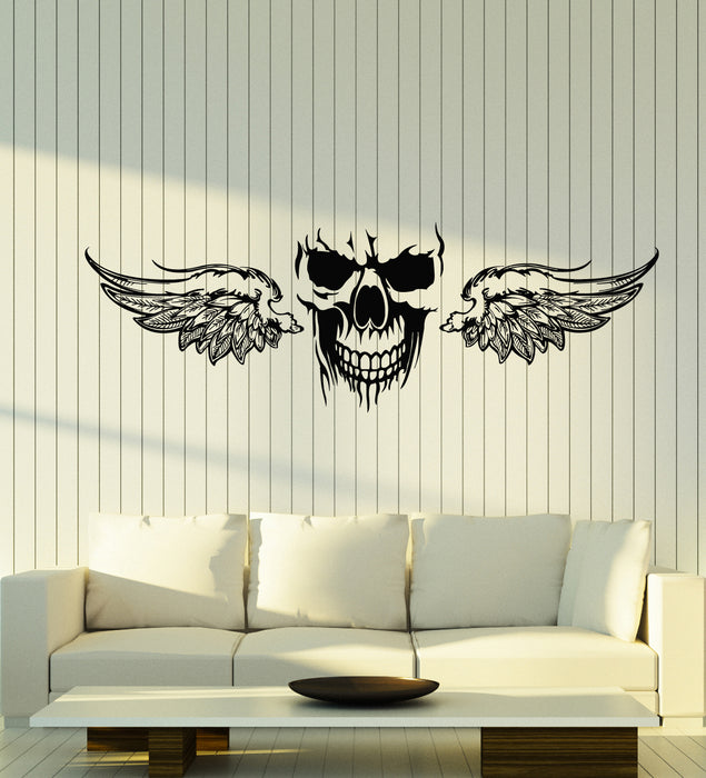 Vinyl Wall Decal Skeleton Sketch Skull Wings Dead Scary Stickers Mural (g4592)