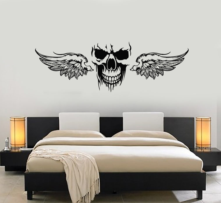 Vinyl Wall Decal Skeleton Sketch Skull Wings Dead Scary Stickers Mural (g4592)