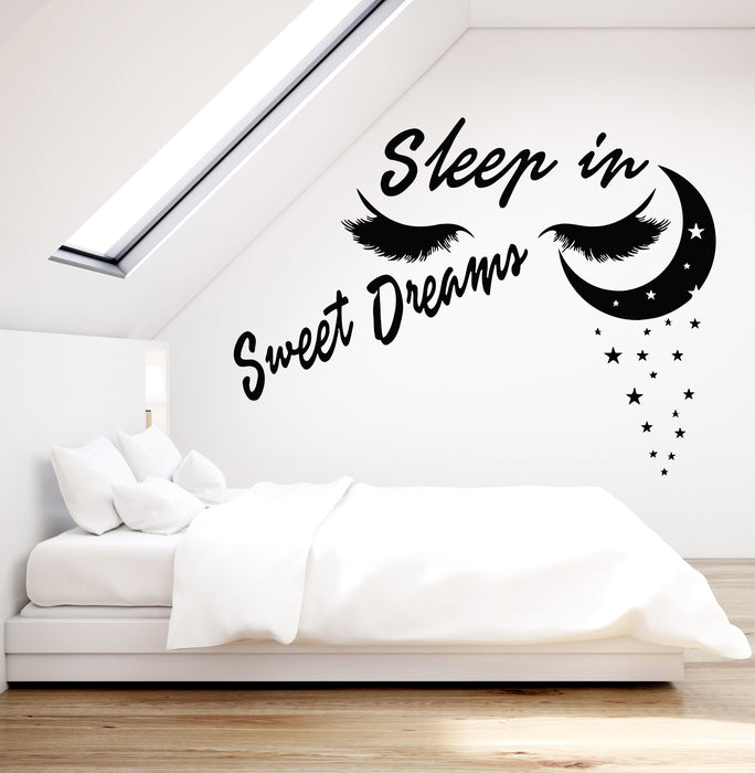 Vinyl Wall Decal Sleep In Sweet Dreams Moon Stars Night Stickers Mural (g5359)