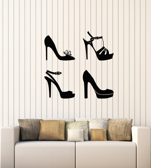 Vinyl Wall Decal Beauty Slipper Girl Fashion Shoe Store Shopping Stickers Mural (g1756)
