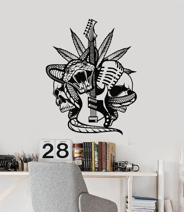 Vinyl Wall Decal Skull Bones Snake Guitar Microphone Music Art Decor Stickers Mural (g5690)