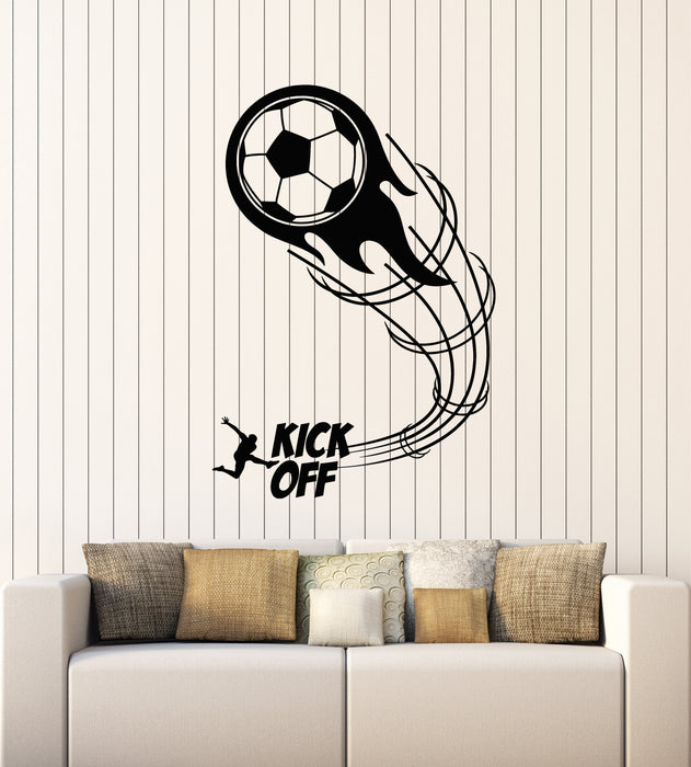 Vinyl Wall Decal Soccer Player Man Sports Kick Off Team Game Ball Stickers Mural (g4642)
