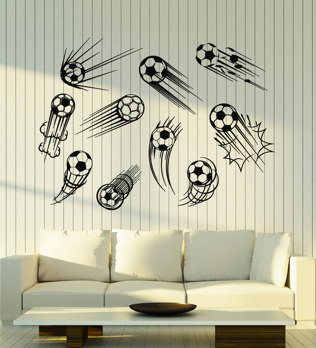 Vinyl Wall Decal Soccer Football Balls Flying Goal Kick Team Game Stickers Mural (g7279)