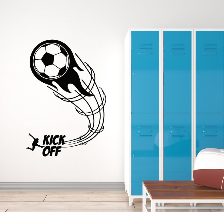 Vinyl Wall Decal Soccer Player Man Sports Kick Off Team Game Ball Stickers Mural (g4642)