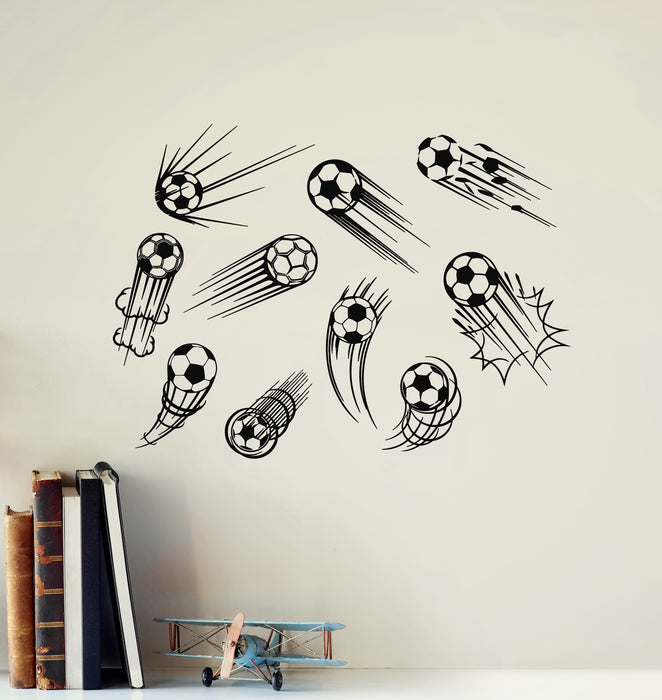 Vinyl Wall Decal Soccer Football Balls Flying Goal Kick Team Game Stickers Mural (g7279)