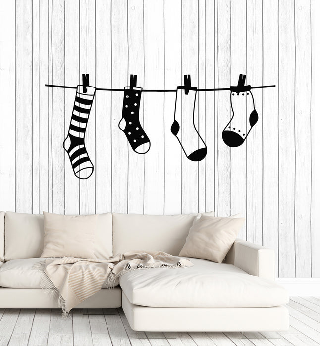 Vinyl Wall Decal Clothespins Socks Laundry Room Service Clothes Stickers Mural (g1263)