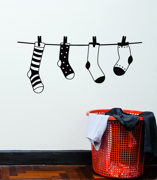 Vinyl Wall Decal Clothespins Socks Laundry Room Service Clothes Stickers Mural (g1263)