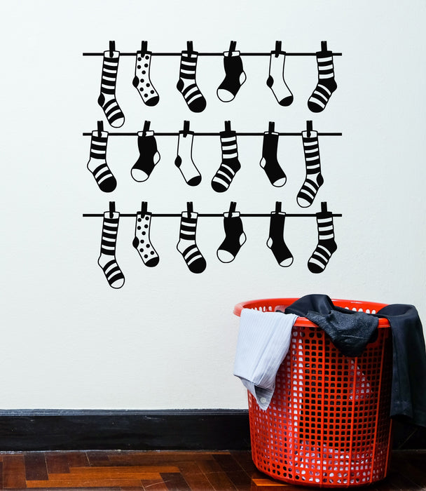 Vinyl Wall Decal Socks Drying Washing Laundry Room Service Stickers Mural (g1287)