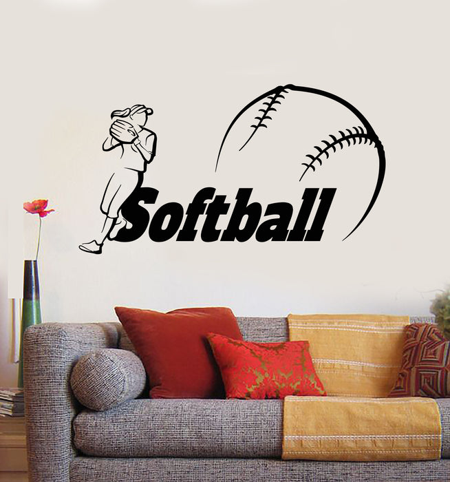 Vinyl Wall Decal Softball Girl  Athlete Player Game Ball Sport Stickers Mural (g431)