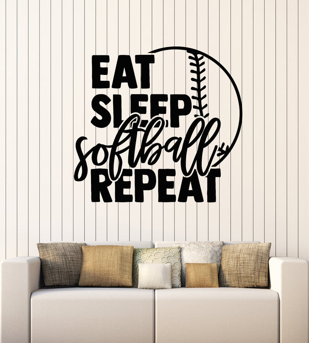 Vinyl Wall Decal Eat Sleep Softball Repeat Team Ball Game Stickers Mural (g7481)