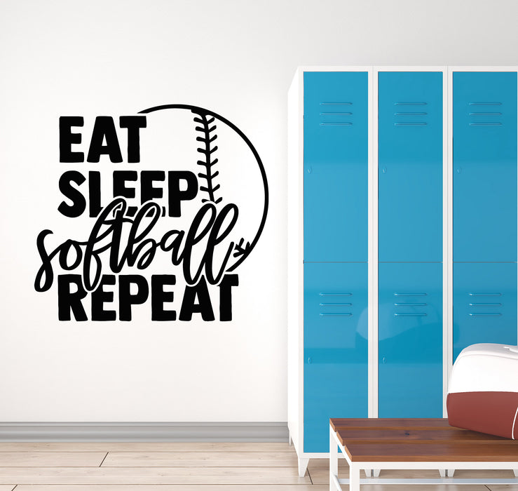 Vinyl Wall Decal Eat Sleep Softball Repeat Team Ball Game Stickers Mural (g7481)