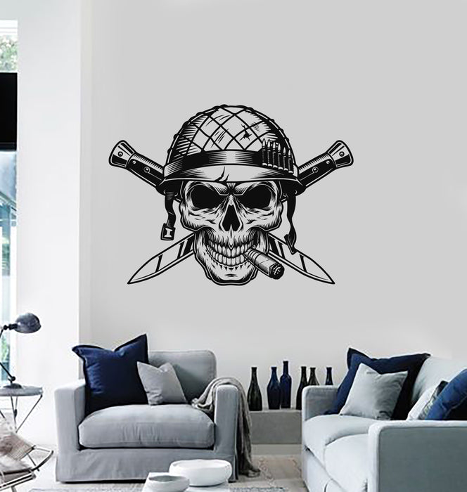 Vinyl Wall Decal Knives Soldier Skull Bones Head Death Cigar  Stickers Mural (g4709)