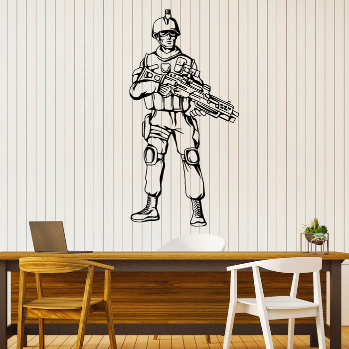 Soldier Vinyl Wall Decal Warrior Silhouette with Weapons Stickers Mural (k053)