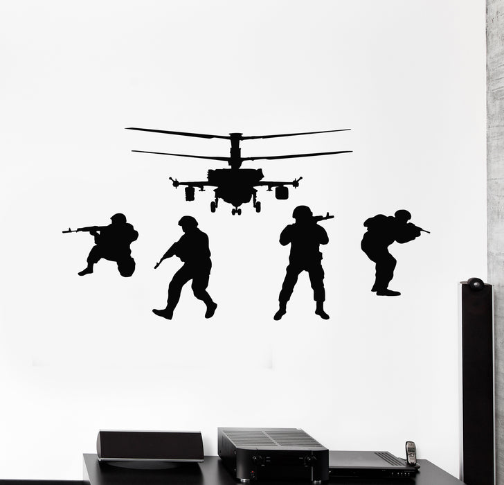 Vinyl Wall Decal Soldiers Helicopter Military Army Weapons Stickers Mural (g1284)