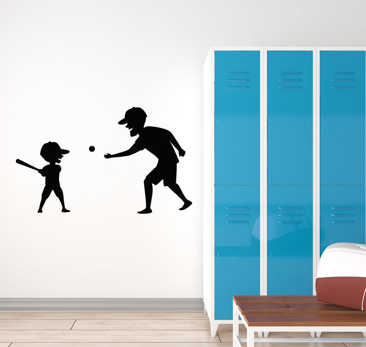 Vinyl Wall Decal Father And Son Baseball Sports Game Ball Bit Stickers Mural (g4516)